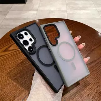 Для Samsung Galaxy S24 Ultra Magsafe чехол приятный для кожи силиконовый матовый черный магнитный противоударный жесткий чехол с беспроводной зарядкой for Galaxy S24 Ultra