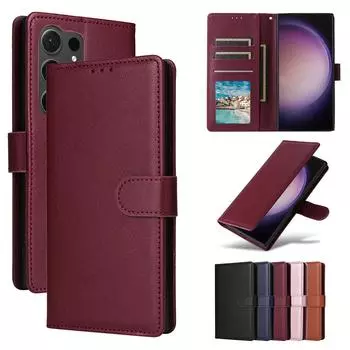 Для Samsung Galaxy S24 Ultra S23 FE S22 S21 Plus A05 A05S S24Ultra S23FE S20FE флип-кошелек из искусственной кожи мягкий силиконовый бампер противоударный Supreme Cover For Samsung S24 Ultra вино красного