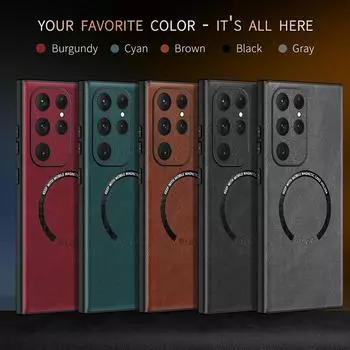 Для Samsung Galaxy S24 Ultra S23 S22 Ultra Note 20 10 Plus чехол для беспроводной зарядки Magsafe противоударный кожаный магнитный чехол For Galaxy S24 Ultra чёрный