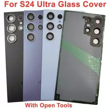 Для Samsung Galaxy S24 Ultra Стеклянная крышка батарейного отсека Задняя крышка двери S24 Ultra Задний корпус + оригинальный клейкий логотип для объектива камеры матовый черный