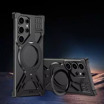 Для Samsung Galaxy S25 S24 S23 S22 Ultra чехол Shell роскошный алюминиевый сплав магнитная подставка противоударный безрамный чехол для телефона Samsung S25 Ultra чёрный