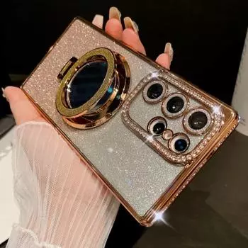 Для Samsung Galaxy S25 S24 Ультра роскошный блестящий зеркальный держатель с покрытием Flash Diamond Frame чехол для телефона Samsung S22 S23 S24 S25 Plus чехол Samsung S22 чёрный