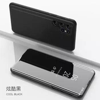 Для Samsung Galaxy S25 Ultra 5G Чехол-книжка Smart View Смарт-зеркало Кожаная подставка Чехол для телефона Для Samsung S24 FE S23+ S22Ultra A10 A73 M60S Задняя крышка Galaxy S7 Edge чёрный