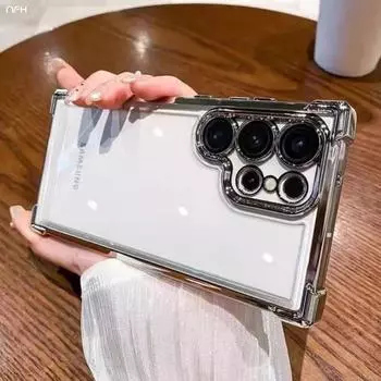 Для Samsung Galaxy S25 Ultra Luxury Прозрачный чехол с рамкой для телефона Samsung S22 S23 S24 Plus A15 A16 A55 54 53 34 35 Защитный чехол Samsung S22 чёрный