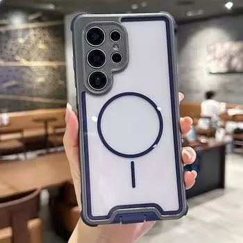 Для Samsung Galaxy S25 Ultra Магнитный чехол Съемный 4 в 1 ТПУ ПК Акриловый Противоударный Чехол-накладка для телефона Sapphire Dark Grey