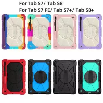 Для Samsung Galaxy Tab S7/Tab S8/Tab S7 FE/Tab S7+/Tab S8+ встроенный Apple Pencil паз дизайн плечевого ремня вращающаяся на 360° ручка противоударный чехол Samsung Galaxy Tab S7 FE