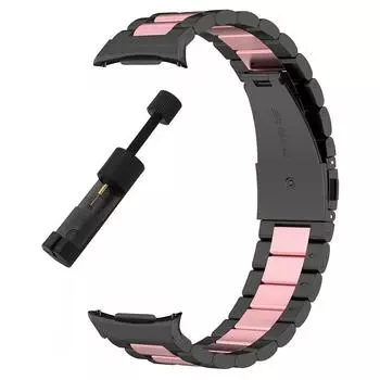 Для Samsung Galaxy Watch8 40мм/44мм Ремешок для часов из нержавеющей стали Дизайн с тремя бусинами Ремешок с инструментом для разборки Black/Pink