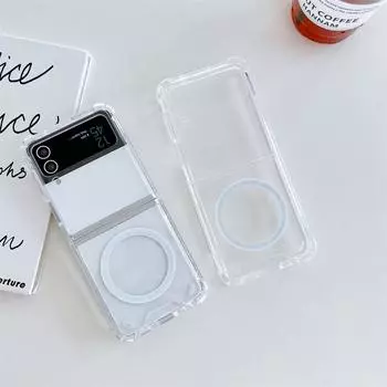 Для Samsung Galaxy Z Filp 3 4 Magsafe с беспроводной зарядкой, магнитный чехол, прозрачный четырехугольный противоударный силиконовый акриловый чехол For Samsung Z Flip 3
