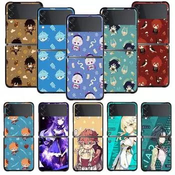 Для Samsung Galaxy Z Flip3 5g Zflip3 Zflip Flip аниме Genshin Impact Черный чехол для смартфона Fundas Жесткий ПК For Samsung Z Flip
