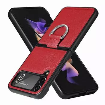 Для Samsung Galaxy Z Flip4 кожаный чехол с кольцом на палец с защитой от падения для Samsung Z Flip4 Flip 4 Flip3 5g Flip 3 тонкий защитный чехол for Samsung Z Flip 4 красный