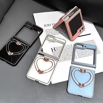 Для Samsung Galaxy Z Flip5 Flip 4 Z Flip 3 чехол для телефона Bling Кронштейн-держатель Чехол Candy Heart с глянцевой подставкой со стразами Skin Funda Samsung Z flip 3 розовый