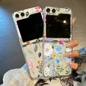 Для Samsung Galaxy Z Flip6 Flip5 Flip4 Flip3 складной 2 шт цветочный прозрачный ударопрочный жесткий чехол для ПК Samsung Z Flip5