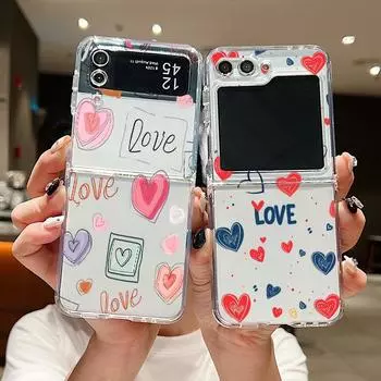 Для Samsung Galaxy Z Flip6 Flip5 Flip4 Flip3 Love Heart противоударный мягкий Tpu 2 шт складной прозрачный чехол для телефона Samsung Z Flip6