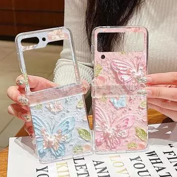 Для Samsung Galaxy Z Flip6 Flip5 Flip4 Flip3 ударопрочный красочный масляный рисунок бабочки узор 3 шт складной жесткий чехол для ПК Samsung Z Flip6