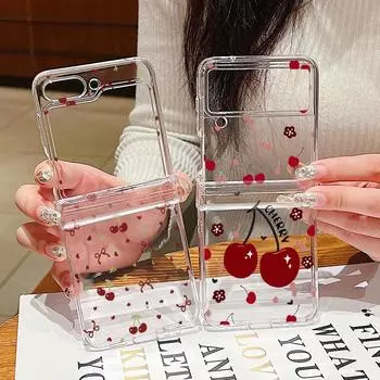 Для Samsung Galaxy Z Flip6 Flip5 Flip4 Flip3 3шт складной бант вишневый узор прозрачный жесткий пластик тонкий чехол для телефона чехол Samsung Z Flip6