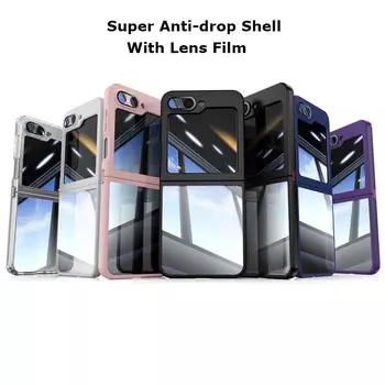 Для Samsung Galaxy Z Flip6 Flip5 Flip 6 5 металлическая задняя крышка с прозрачной закаленной оболочкой, полное покрытие с пленкой для объектива, супер-противопадающий защитный чехол Z Flip5 чёрный