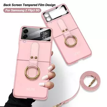 Для Samsung Galaxy Z Flip 3 5g чехол оригинальный внешний экран стеклянный чехол ультратонкий ремешок с кольцом жесткий чехол для Samsung Z Flip3 5g Galaxy Z Flip 3 5G