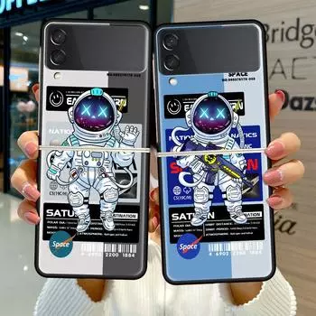 Для Samsung Galaxy Z Flip 3 5G чехол для телефона ZFlip3 черный твердый чехол противоударный защитный чехол роскошный чехол модный крутой астронавт Samsung Z Flip 3