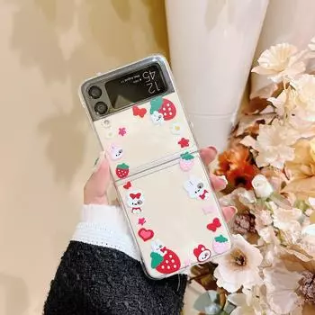 Для Samsung Galaxy Z Flip 3 чехол с корейским узором клубничного кролика для Samsung Z Flip 4 Flip4 милый медведь Делюкс жесткий ПК прозрачный чехол Samsung Z Flip 4