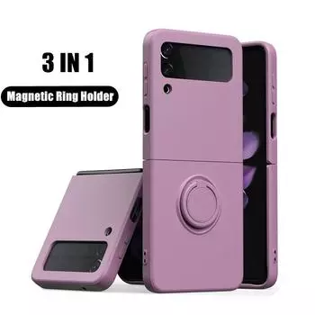 Для Samsung Galaxy Z Flip 3 Чехол Жидкий Кремний Магнитное Кольцо Автомобильный Держатель Подставка Для Samsung Z Flip 4 Мягкий Защитный Чехол Coque For Samsung Z Flip 4