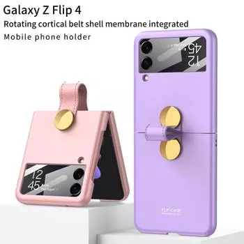 Для Samsung Galaxy Z Flip 4 3 чехол ультра тонкий вращающийся кронштейн для ремня матовый противоударный защитный жесткий чехол со стеклянной пленкой для экрана case only чёрный