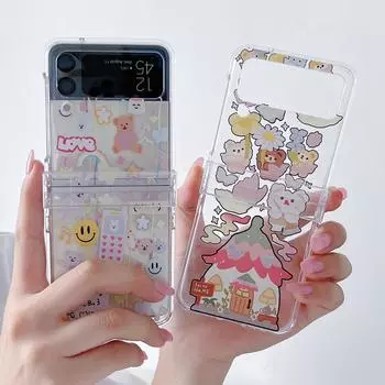 Для Samsung Galaxy Z Flip 4 3 чехол с милой мультяшной росписью, красочный прозрачный складной противоударный защитный чехол, аксессуары for Samsung Z Flip 3