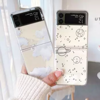 Для Samsung Galaxy Z Flip 4 3 Чехол Planet Love Cloud Окрашенный Прозрачный противоударный жесткий чехол для ПК Samsung Z Flip4 Flip3 Чехол For Samsung Z Flip 4