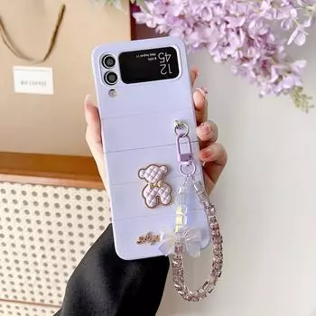 Для Samsung Galaxy Z Flip 4 3 чехол с милым медведем и кожаным браслетом, матовый силиконовый противоударный защитный чехол, аксессуары for Galaxy Z Flip 3 зелёный
