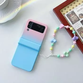 Для Samsung Galaxy Z Flip 4 3 чехол с градиентом кожи - приятный на ощупь с браслетом, противоударный жесткий защитный чехол, аксессуары For Galaxy Z Flip 4