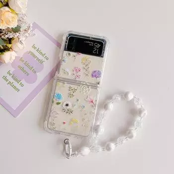 Для Samsung Galaxy Z Flip 4 3 чехол с рисунком свежих цветов, прозрачный силиконовый браслет, складной противоударный чехол, аксессуары for Galaxy Z Flip 3