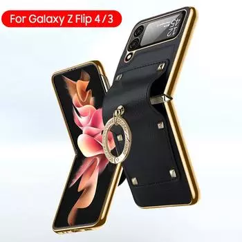 Для Samsung Galaxy Z Flip 4 3 5g чехол с покрытием шарнира из искусственной кожи защитное кольцо-подставка чехол для Samsung Z Flip 3 4 Flip4 Капа For Samsung Z Flip 4 чёрный