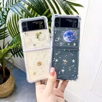 Для Samsung Galaxy Z Flip 4 3 Прозрачный блестящий чехол со звездой и планетой, прозрачная противоударная задняя крышка для Samsung Z Flip4 Zflip3, чехол For Samsung Z Flip 4