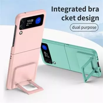 Для Samsung Galaxy Z Flip 4 3 чехол приятный для кожи матовый встроенный кронштейн складной держатель противоударный защитный чехол аксессуары for Galaxy Z Flip 3 фиолетовый