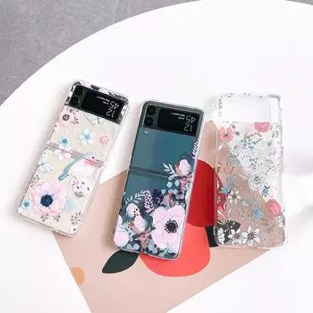 Для Samsung Galaxy Z Flip 4 3 чехол Flower Bird окрашенный прозрачный ударопрочный ПК жесткий задний чехол для Samsung Z Flip4 Zflip3 чехол Only Case