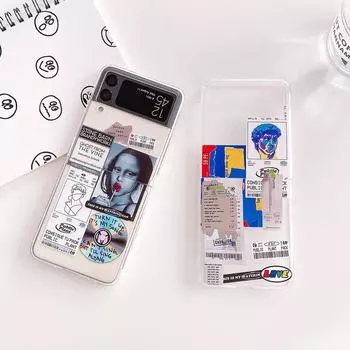 Для Samsung Galaxy Z Flip 4 3 чехол с этикетками, окрашенный прозрачный противоударный ПК, твердая задняя крышка для Samsung Z Flip3, аксессуары для чехлов For Samsung Z Flip 4