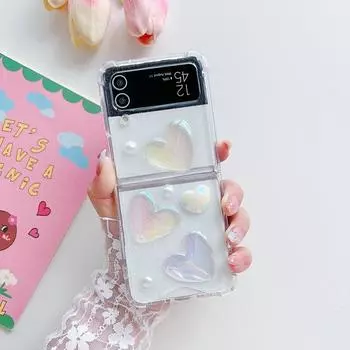 Для Samsung Galaxy Z Flip 4 3 чехол милый 3d Laser Love прозрачный силиконовый складной противоударный защитный чехол аксессуары for Galaxy Z Flip 4