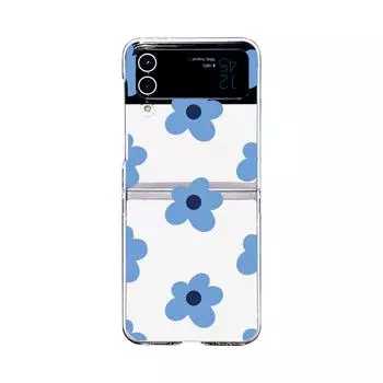 Для Samsung Galaxy Z Flip 4 3 чехол с синим цветочным узором, прозрачный складной противоударный прозрачный чехол для ПК, аксессуары для жесткого чехла For Galaxy Z Flip 3