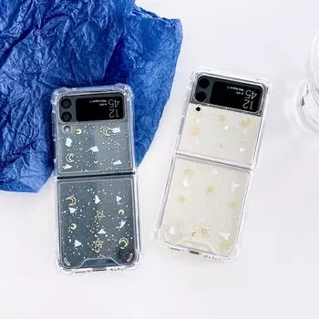 Для Samsung Galaxy Z Flip 4 3 Чехол Прозрачный Блестящий Мерцающий Звездный Небо Прозрачный Противоударный Задняя Крышка Для Samsung Z Flip4 Чехол For Samsung Z Flip 4