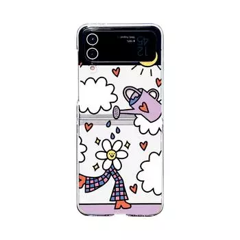 Для Samsung Galaxy Z Flip 4 3 чехол с милым мультяшным рисунком, прозрачный складной противоударный чехол, прозрачная жесткая задняя крышка, аксессуары For Galaxy Z Flip 3
