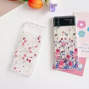 Для Samsung Galaxy Z Flip 4 3 чехол с цветочной росписью прозрачный противоударный жесткий чехол для ПК для Samsung Zflip3 аксессуары Only Case