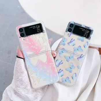 Для Samsung Galaxy Z Flip 4 3 Чехол с градиентным рисунком в виде бабочки Прозрачный ударопрочный складной жесткий задний чехол для Samsung Z Flip4 For Samsung Z Flip 3