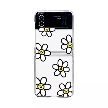 Для Samsung Galaxy Z Flip 4 3 чехол Happy Flowers Pattern окрашенный прозрачный складной ударопрочный прозрачный чехол для ПК аксессуары For Galaxy Z Flip 4