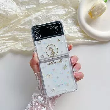 Для Samsung Galaxy Z Flip 4 3 Чехол Glitter Flower Star Прозрачный Силиконовый Складной Противоударный Защитный Чехол Аксессуары for Galaxy Z Flip 3