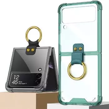 Для Samsung Galaxy Z Flip 4/3 чехол для телефона, прозрачный защитный чехол с кольцом, сверхпрочный противоударный протектор для смартфона for Galaxy Z Flip 4 зелёный