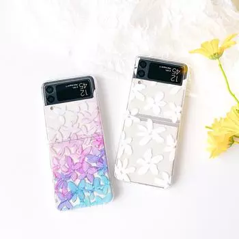 Для Samsung Galaxy Z Flip 4 3 чехол с разноцветными цветами, прозрачная противоударная жесткая задняя крышка с рисунком для Samsung Zflip4 Flip3, чехол For Samsung Z Flip 4