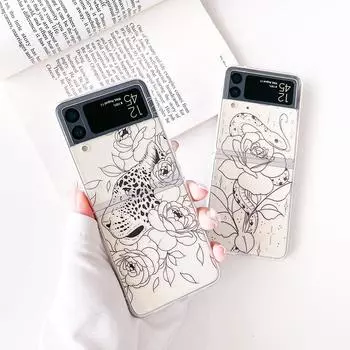 Для Samsung Galaxy Z Flip 4 3 Чехол Line Animals Painted Прозрачный противоударный жесткий чехол для Samsung Z Flip4 Flip3 5g Чехол For Samsung Z Flip 3