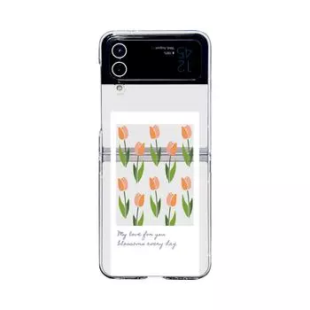 Для Samsung Galaxy Z Flip 4 3 чехол оранжевый тюльпан с рисунком, прозрачный складной противоударный, прозрачная жесткая задняя крышка, аксессуары For Galaxy Z Flip 3