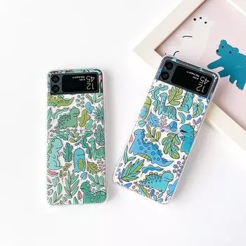 Для Samsung Galaxy Z Flip 4 3 Чехол с рисунком лесного динозавра Прозрачная противоударная жесткая задняя крышка для Samsung Z Flip4 Flip3 Чехол For Samsung Z Flip 4