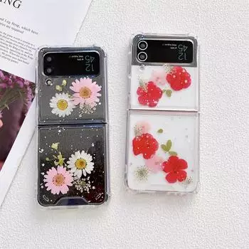 Для Samsung Galaxy Z Flip 4 3 чехол с сухоцветами, блестящая серебряная фольга, мягкий силиконовый складной противоударный защитный чехол, аксессуары For Samsung Z Flip 4