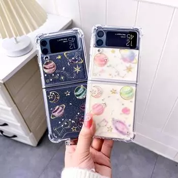 Для Samsung Galaxy Z Flip 4 3 Прозрачный блестящий чехол со звездой и планетой, прозрачная противоударная задняя крышка для Samsung Z Flip4 Zflip3, чехол For Samsung Z Flip 3